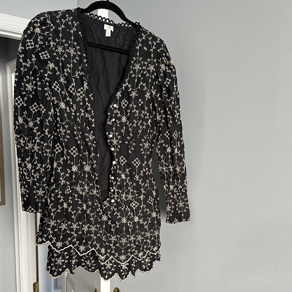 Black and White Embroidered Blouse